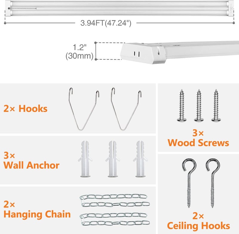 OOOLED 4FT Linkable LED Shop Light for Garages, 42W 4800LM 5000K Daylight Led Shop Lights, Ceiling Light with Pull Chain (ON/Off), Linear Worklight Fixture with Plug, 2 Pack - Image 4